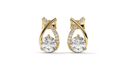 1.08 CTW Round Diamond Modern Drop Earrings in 14K Yellow Gold