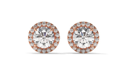 2.29 Ctw Diamond Halo Stud Earrings in 14K Rose Gold - 2 Ct Center Stones with Accent Halo