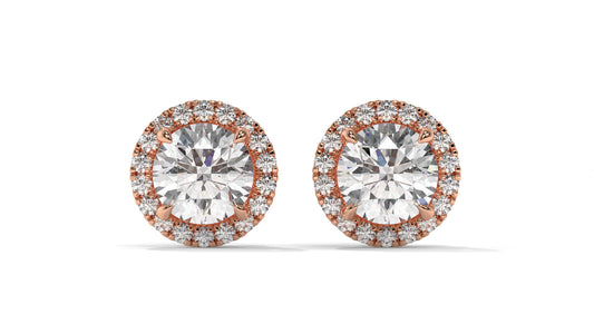 2.29 Ctw Diamond Halo Stud Earrings in 14K Rose Gold - 2 Ct Center Stones with Accent Halo