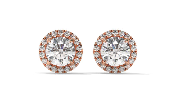 2.29 Ctw Diamond Halo Stud Earrings in 14K Rose Gold - 2 Ct Center Stones with Accent Halo