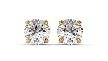 6 CTW Round Diamond Stud Earrings In 14K Yellow Gold – Brilliant-Cut Solitaire, Four-Prong Setting