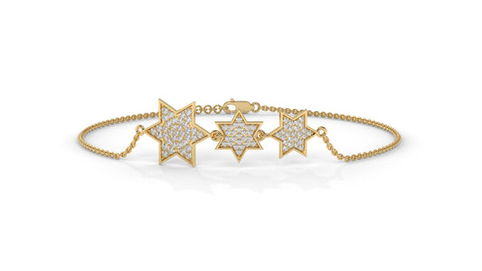0.45 CTW Diamond Star Bracelet in 14K Yellow Gold – Triple Star Pavé Design