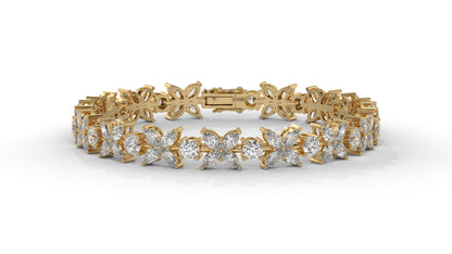 9.74 CTW Diamond Floral Bracelet in 14K Yellow Gold - Elegant Nature-Inspired Design