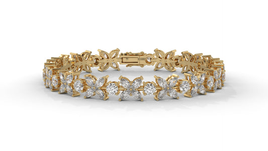 9.74 CTW Diamond Floral Bracelet in 14K Yellow Gold - Elegant Nature-Inspired Design