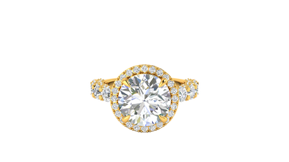 Opulent 5.00 Carat Round-Cut Halo Engagement Ring With Pavé Diamond Band In 14K Yellow Gold