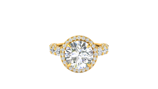 Opulent 5.00 Carat Round-Cut Halo Engagement Ring With Pavé Diamond Band In 14K Yellow Gold