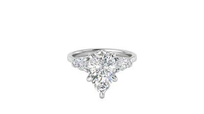 3 Carat Pear Cut Engagement Ring With Pear Shape Side Stones In 14K White Gold