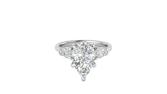 3 Carat Pear Cut Engagement Ring With Pear Shape Side Stones In 14K White Gold