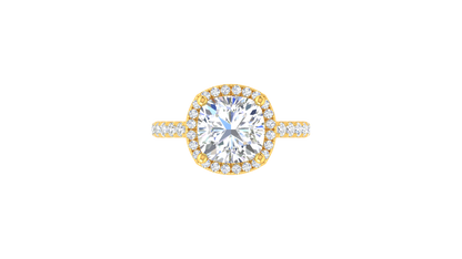 4 Carat Cushion-Cut Halo Engagement Ring With Pavé Diamond Band In 14K Yellow Gold