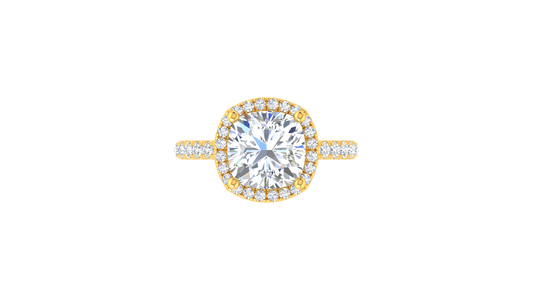 4 Carat Cushion-Cut Halo Engagement Ring With Pavé Diamond Band In 14K Yellow Gold