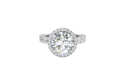 Opulent 5.00 Carat Round-Cut Halo Engagement Ring With Pavé Diamond Band In 14K White Gold