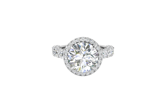 Opulent 5.00 Carat Round-Cut Halo Engagement Ring With Pavé Diamond Band In 14K White Gold