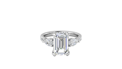4 Carat Emerald Cut Engagement Ring With Pear Side Stones In 14K White Gold