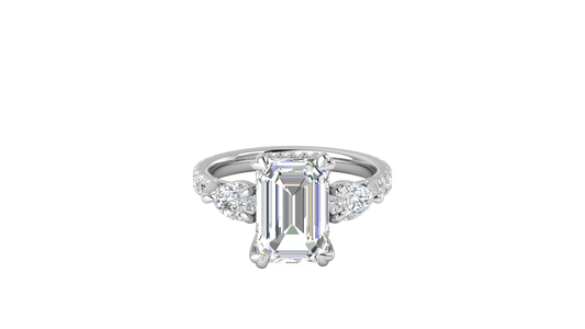 4 Carat Emerald Cut Engagement Ring With Pear Side Stones In 14K White Gold