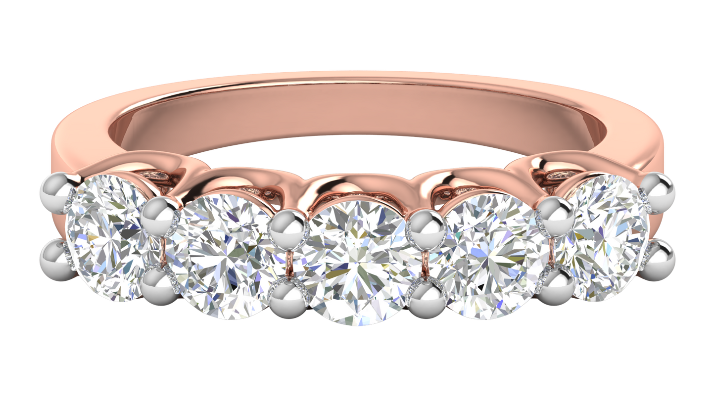 2.00 Ctw Five-Stone Wedding Band With U-Shape Prong Setting In 14K Rose Gold