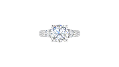 4 Carat Cushion-Cut Engagement Ring With Pear-Shaped Side Stones In 14K White Gold