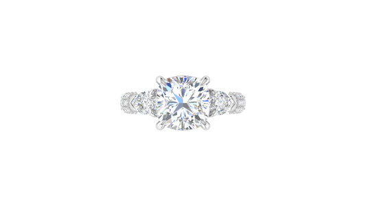 4 Carat Cushion-Cut Engagement Ring With Pear-Shaped Side Stones In 14K White Gold