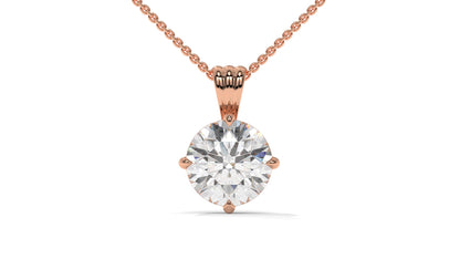 2.50 CTW Round Diamond Four-Prong Solitaire Pendant in 14K Rose Gold – Secure Claw-Prong Setting