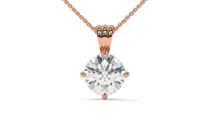 3.00 CTW Round Diamond Four-Prong Solitaire Pendant in 14K Rose Gold – Secure Claw-Prong Setting