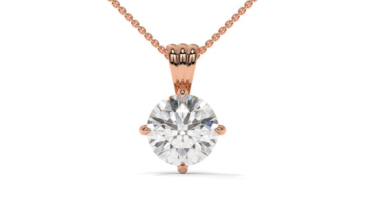 3.00 CTW Round Diamond Four-Prong Solitaire Pendant in 14K Rose Gold – Secure Claw-Prong Setting