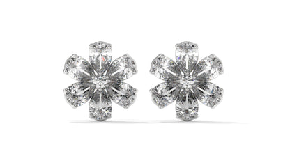 8.14 CTW Diamond Flower Stud Earrings in 14K White Gold - Pear-Shaped Cluster Design