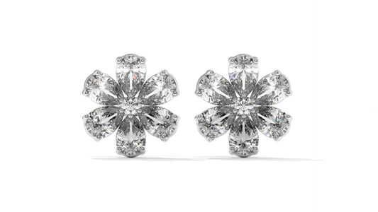 8.14 CTW Diamond Flower Stud Earrings in 14K White Gold - Pear-Shaped Cluster Design