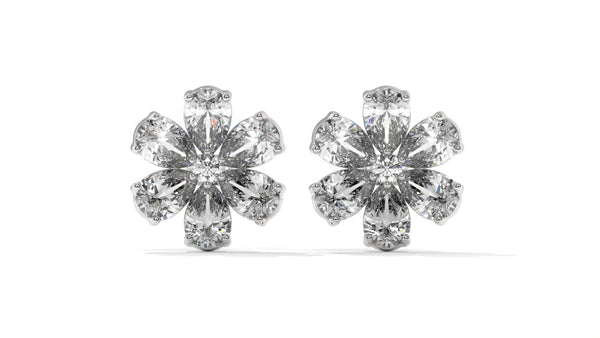 8.14 CTW Diamond Flower Stud Earrings in 14K White Gold - Pear-Shaped Cluster Design