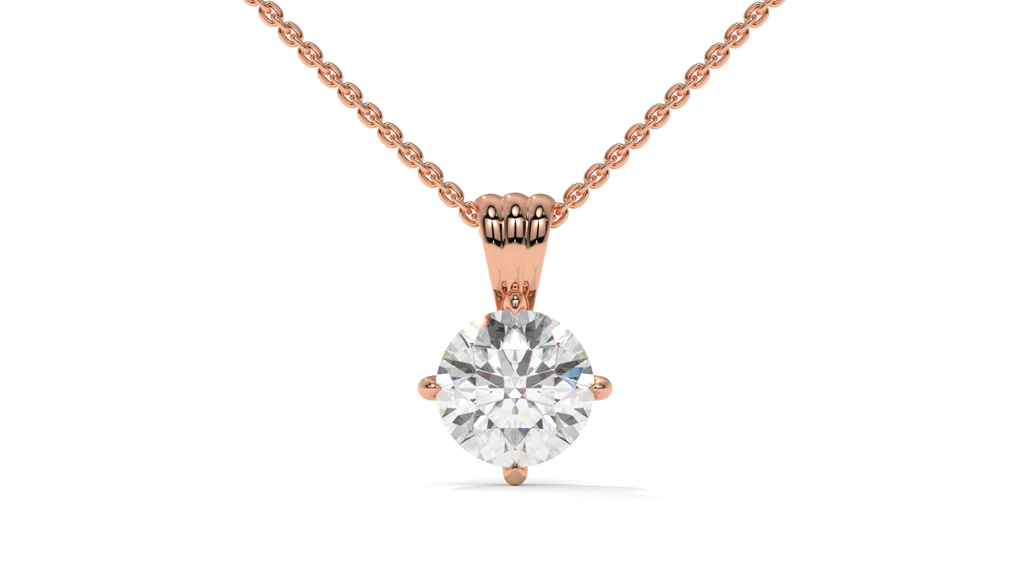 1.50 CTW Round Diamond Four-Prong Solitaire Pendant in 14K Rose Gold – Secure Claw-Prong Setting