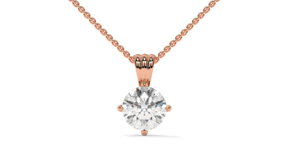 1.50 CTW Round Diamond Four-Prong Solitaire Pendant in 14K Rose Gold – Secure Claw-Prong Setting