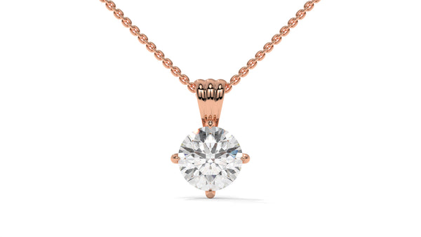 1.50 CTW Round Diamond Four-Prong Solitaire Pendant in 14K Rose Gold – Secure Claw-Prong Setting