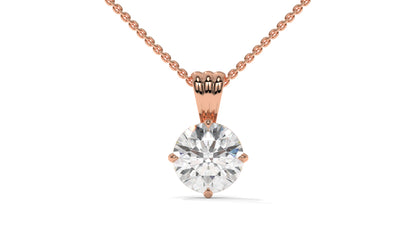 1.00 CTW Round Diamond Four-Prong Solitaire Pendant in 14K Rose Gold – Secure Claw-Prong Setting