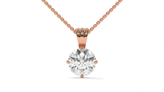 1.00 CTW Round Diamond Four-Prong Solitaire Pendant in 14K Rose Gold – Secure Claw-Prong Setting