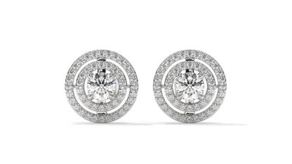 1.92 CTW Round Diamond Double-Halo Stud Earrings in 14K White Gold