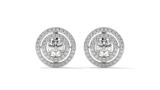 1.92 CTW Round Diamond Double-Halo Stud Earrings in 14K White Gold