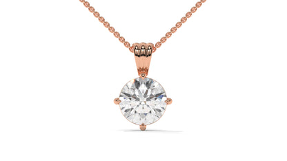2.00 CTW Round Diamond Four-Prong Solitaire Pendant in 14K Rose Gold – Secure Claw-Prong Setting