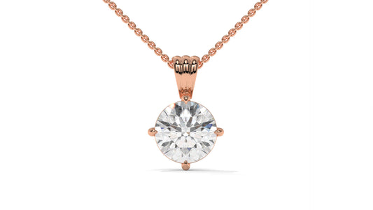 2.00 CTW Round Diamond Four-Prong Solitaire Pendant in 14K Rose Gold – Secure Claw-Prong Setting