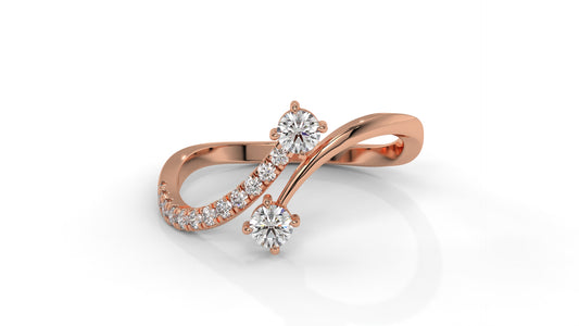 0.34 CTW Toi et Moi Diamond Ring in 14K Rose Gold with Round Cut Diamonds
