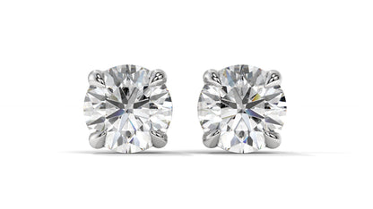 6 CTW Round Diamond Stud Earrings In 14K White Gold – Brilliant-Cut Solitaire, Four-Prong Setting