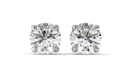 6 CTW Round Diamond Stud Earrings In 14K White Gold – Brilliant-Cut Solitaire, Four-Prong Setting
