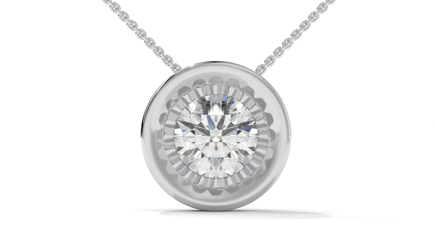 2.00 CTW Round Diamond Bezel-Set Solitaire Pendant in 14K White Gold