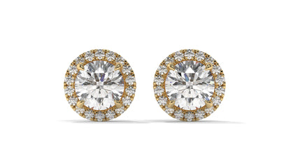 2.29 Ctw Diamond Halo Stud Earrings in 14K Yellow Gold - 2 Ct Center Stones with Accent Halo