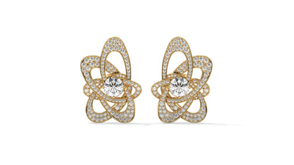 4.31 CTW Round Diamond Designer Stud Earrings in 14K Yellow Gold In Pavé Setting