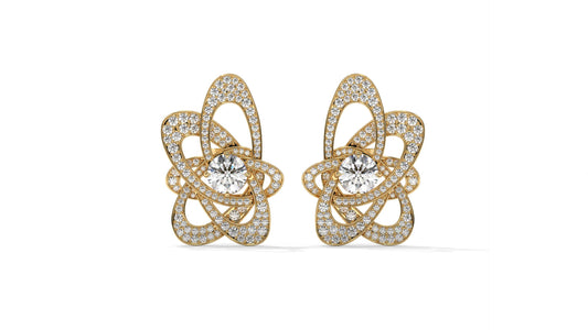 4.31 CTW Round Diamond Designer Stud Earrings in 14K Yellow Gold In Pavé Setting