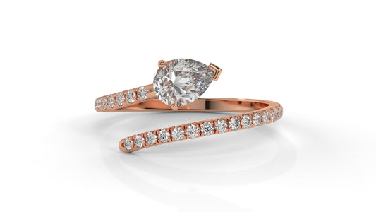1.03 CTW Pear Diamond Wrap Ring in 14K Rose Gold with Pavé Band