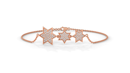 0.45 CTW Diamond Star Bracelet in 14K Rose Gold – Triple Star Pavé Design