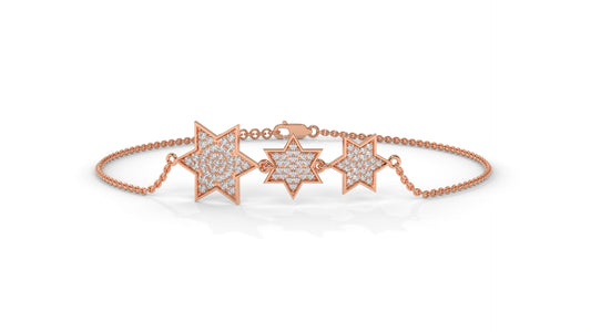 0.45 CTW Diamond Star Bracelet in 14K Rose Gold – Triple Star Pavé Design