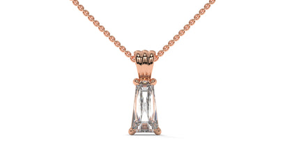 1.50 CTW Tapered Baguette Diamond Solitaire Pendant in 14K Rose Gold – Secure Claw-Prong Setting