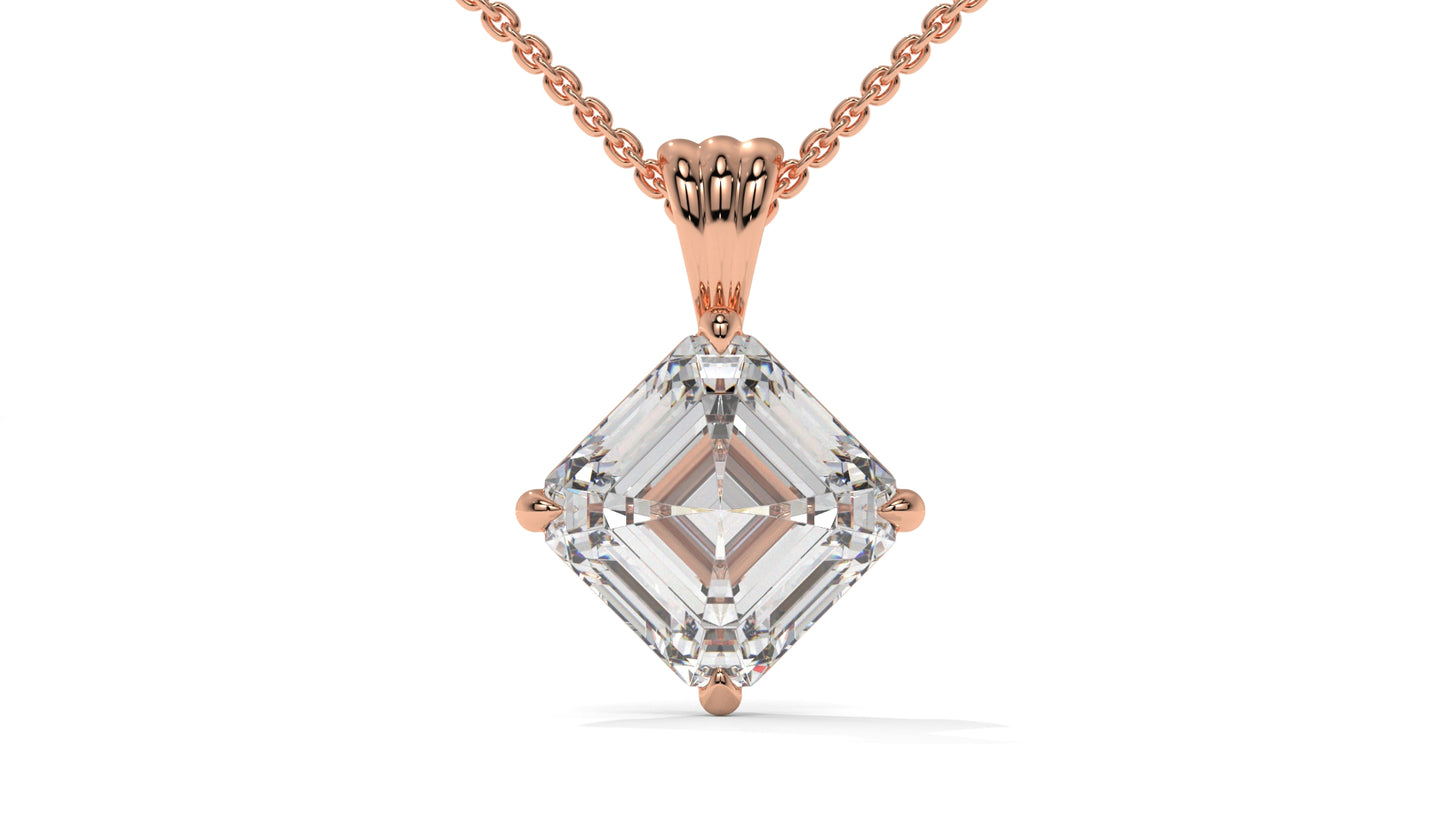 3.00 CTW Asscher-Cut Diamond Solitaire Pendant in 14K Rose Gold – Secure Claw-Prong Setting