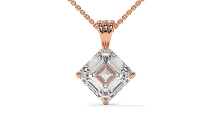 3.00 CTW Asscher-Cut Diamond Solitaire Pendant in 14K Rose Gold – Secure Claw-Prong Setting