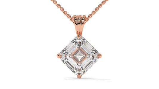 3.00 CTW Asscher-Cut Diamond Solitaire Pendant in 14K Rose Gold – Secure Claw-Prong Setting